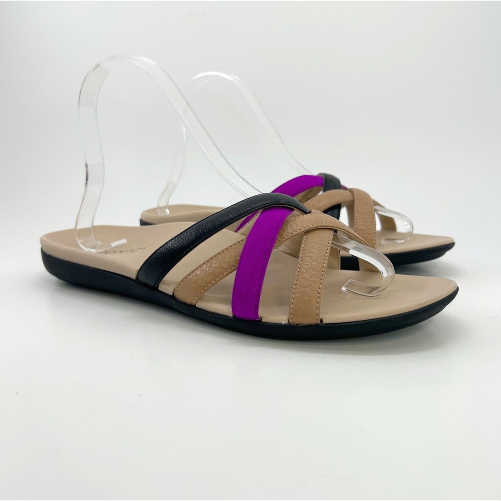 Vionic Dava Leather Sandals Womens 9 Multicolor Strappy Slide Comfort Cushioned